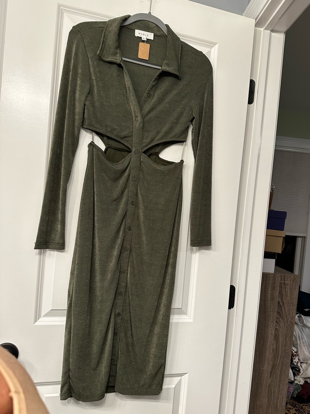 Buttondown Cutout MIDI Dress